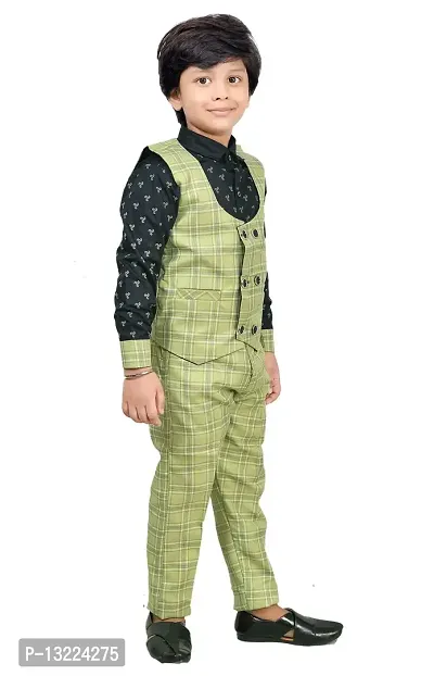 KIDZ AREA Kidzarea Boys Festive & Party Blazer, Shirt and Trouser Set (GREEN Size 24 )-thumb4