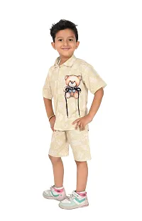 Fabulous Beige Cotton Printed Shirt with Shorts For Boys-thumb2