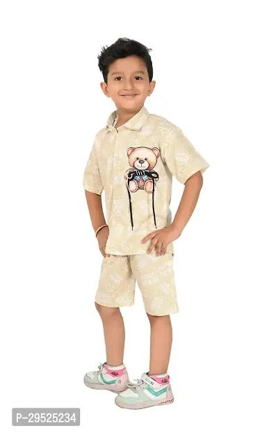 Fabulous Beige Cotton Printed Shirt with Shorts For Boys-thumb3