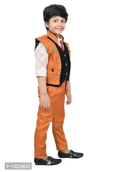 KIDZ AREA Kidzarea Boys Festive & Party Shirt, Waistcoat and Pant Set 224-ORANGE-0-thumb3