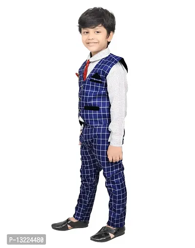 KIDZ AREA Kidzarea Indi Boys Festive & Party Shirt, Waistcoat and Pant Set 573-R.BLUE-CHECKERED-24-thumb5