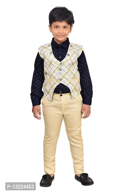 KIDZ AREA Kidzarea Boys Wedding, Festive & Party Shirt, Waistcoat and Pant SetXX660-YELLOW-26-thumb0