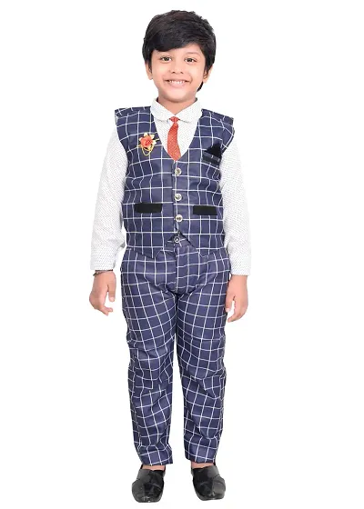 KIDZ AREA Boys Festive Party Shirt, Waistcoat and Pant Set