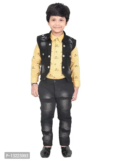 KIDZ AREA Premium Cotton Blend Casual Shirt, Jacket and Jeans Set For Boyz Kidzarea 734_Yellow-20-thumb0