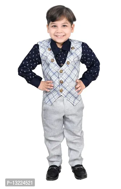 KIDZ AREA Kidzarea Boys Wedding, Festive & Party Shirt, Waistcoat and Pant Set660-GREY-36