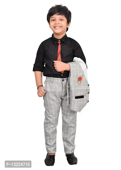 KIDZ AREA Kidzarea Indi Boys Festive & Party Shirt, Waistcoat and Pant Set 573-GREY-CHECKEGREY-0-thumb3