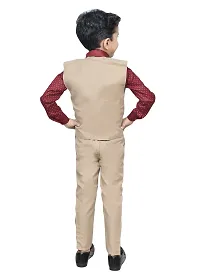 Stylish Beige Solid Shirt With Waistcoat and Pant Set For Boys-thumb1