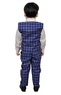 Fabulous Navy Blue Cotton Printed Shirts with Jeans And Waistcoat Set For Boys-thumb1