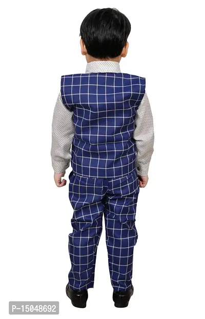 Fabulous Navy Blue Cotton Printed Shirts with Jeans And Waistcoat Set For Boys-thumb2