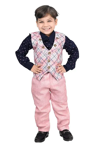 KIDZ AREA Kidzarea Boys Wedding, Festive & Party Shirt, Waistcoat and Pant Set660-PINK-38