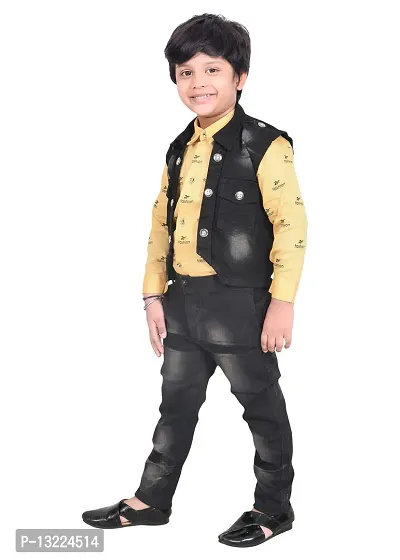 KIDZ AREA Kidzarea?Boys Festive & Party Shirt, Waistcoat and Pant Set 734-YELLOW-24-thumb3