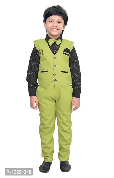 KIDZ AREA Premium Cotton Blend Casual Shirt, Waistcoat and Pant Set For Boyz Kidzarea 223_Light Green-36-thumb0