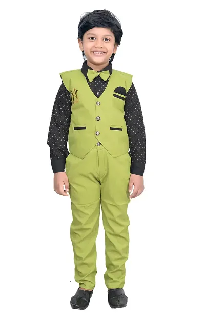 KIDZ AREA Premium Blend Casual Shirt, Waistcoat and Pant Set For Boyz Kidzarea 223_Light Green-36