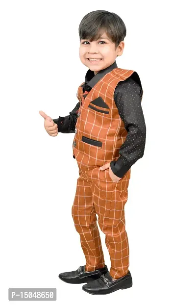 Fabulous Orange Cotton Printed Shirts with Jeans And Waistcoat Set For Boys-thumb4