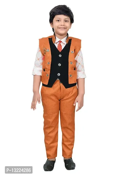KIDZ AREA Premium Cotton Blend Casual Shirt, Waistcoat and Pant Set For Boyz Kidzarea BMW_Orange-38-thumb0