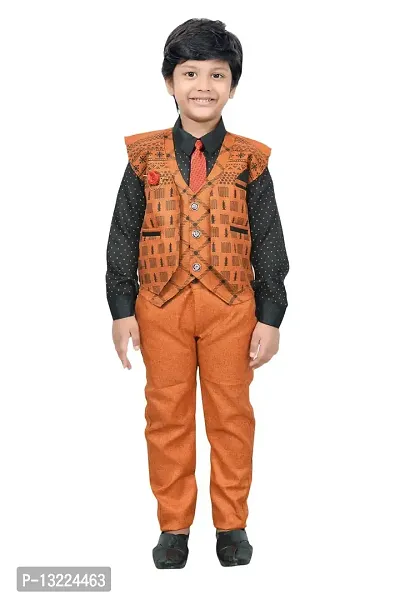 KIDZ AREA Premium Cotton Blend Casual Shirt, Waistcoat and Pant Set For Boyz Kidzarea 621 Embro. Orange-26-thumb0