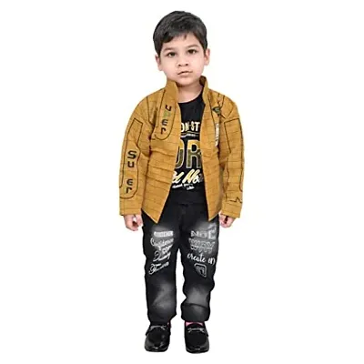 KIDZ AREA Premium Cotton Blend Casual T-Shirt, Blazer and Jeans Set For Boyz Kidzarea 197_Mustard-16