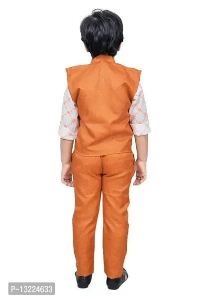 KIDZ AREA Kidzarea Boys Festive & Party Shirt, Waistcoat and Pant Set 224-ORANGE-0-thumb2