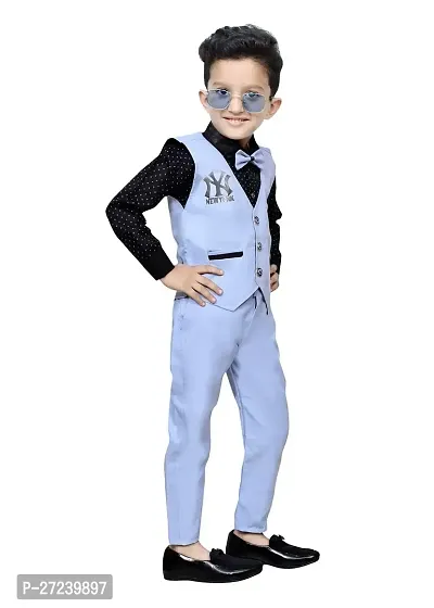 Stylish Blue Solid Shirt With Waistcoat and Pant Set For Boys-thumb4