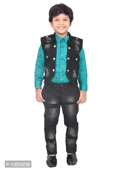 KIDZ AREA Premium Cotton Blend Casual Shirt, Jacket and Jeans Set For Boyz Kidzarea 734_Green-16