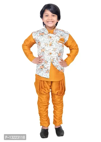 KIDZ AREA Kids Ethnic Indo Western Sherwani Kurta and Dhoti Pant Set for Boys218-Yellow-30-thumb0