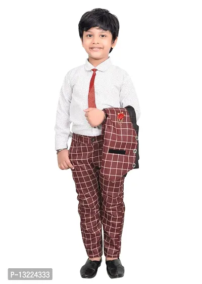 KIDZ AREA Kidzarea Indi Boys Festive & Party Shirt, Waistcoat and Pant Set 573-RED-CHECKERED-0-thumb3