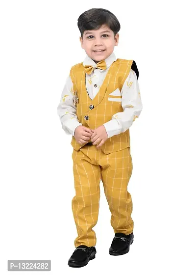 KIDZ AREA Boys Wedding Shirt, Waistcoat and Pant Set 640-YELLOW CHECK-0(Pack of 1)-thumb0