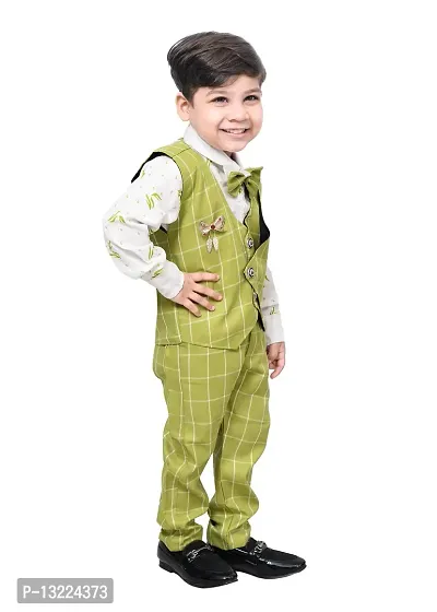 KIDZ AREA Boys Wedding Shirt, Waistcoat and Pant Set 640-GREEN CHECK-30(Pack of 1)-thumb5