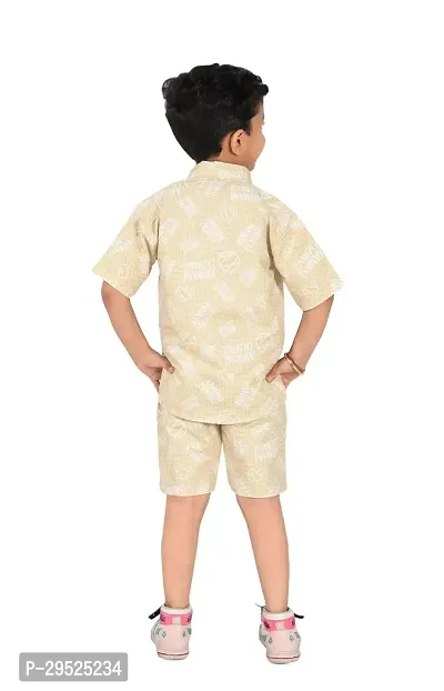 Fabulous Beige Cotton Printed Shirt with Shorts For Boys-thumb2