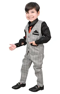 Fabulous Grey Cotton Printed Shirts with Jeans And Waistcoat Set For Boys-thumb3