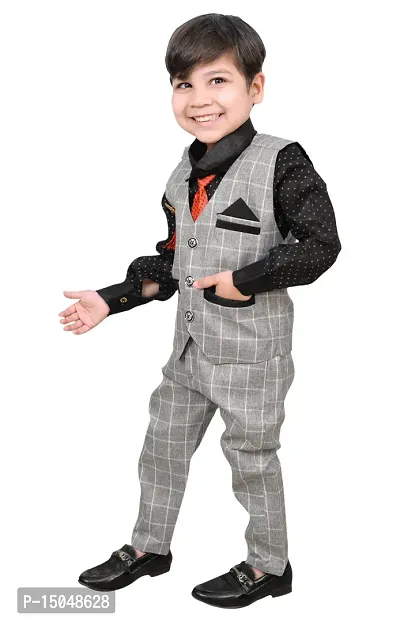 Fabulous Grey Cotton Printed Shirts with Jeans And Waistcoat Set For Boys-thumb4