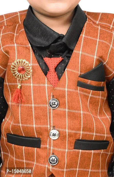 Fabulous Orange Cotton Printed Shirts with Jeans And Waistcoat Set For Boys-thumb3