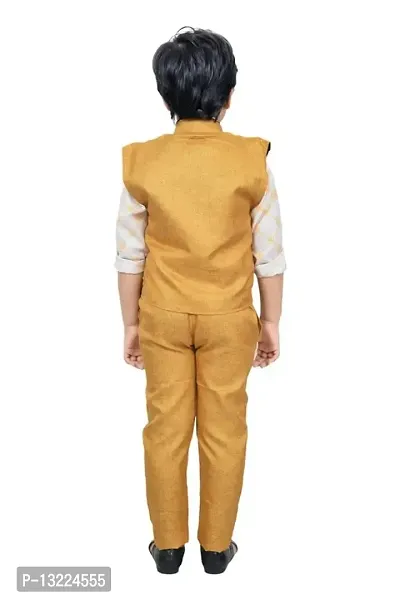 KIDZ AREA Kidzarea Boys Festive & Party Shirt, Waistcoat and Pant Set 224-MUSTARD-22-thumb2