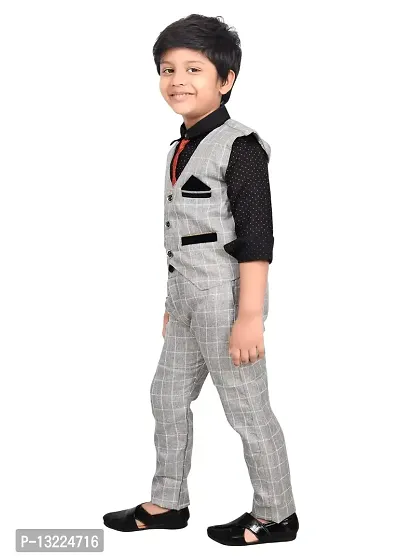 KIDZ AREA Kidzarea Indi Boys Festive & Party Shirt, Waistcoat and Pant Set 573-GREY-CHECKEGREY-0-thumb5