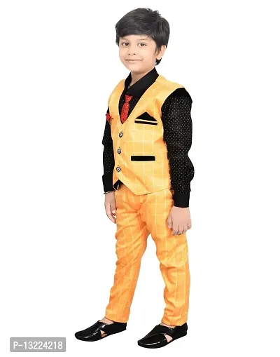 KIDZ AREA Kidzarea Indi Boys Festive & Party Shirt, Waistcoat and Pant Set 573-YELLOW-CHECKERED-0-thumb5