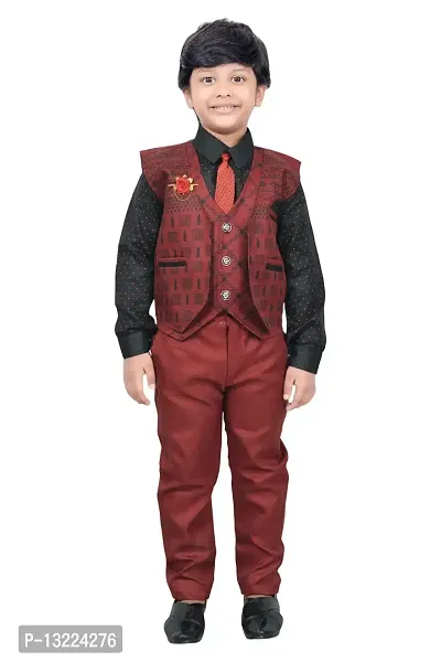 KIDZ AREA Casual Shirt, Waistcoat and Pant Set For Kids and Boys621-MAROON-24