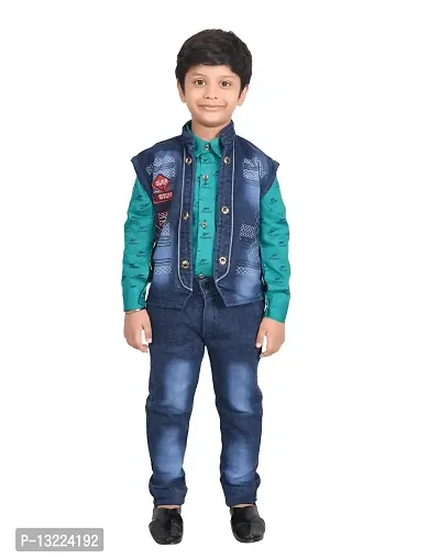 KIDZ AREA Casual Shirt, Jacket and Jeans Set For Kids and Boys-thumb0