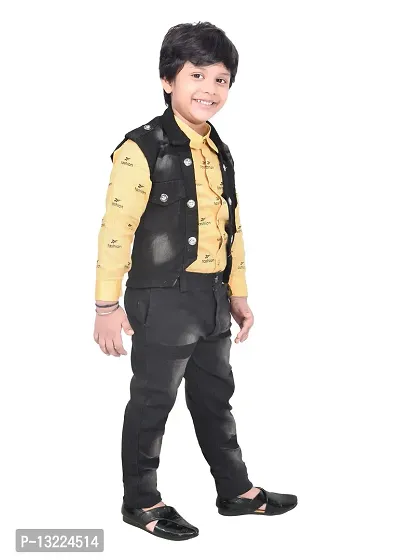 KIDZ AREA Kidzarea?Boys Festive & Party Shirt, Waistcoat and Pant Set 734-YELLOW-24-thumb2