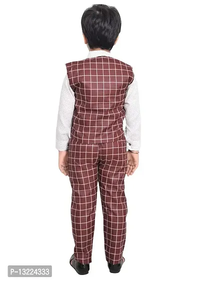 KIDZ AREA Kidzarea Indi Boys Festive & Party Shirt, Waistcoat and Pant Set 573-RED-CHECKERED-0-thumb2