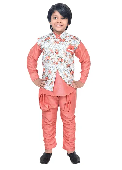 KIDZAREA Kids Ethnic Indo Western Sherwani Kurta and Dhoti Pant Set for Boys218-PINK-0