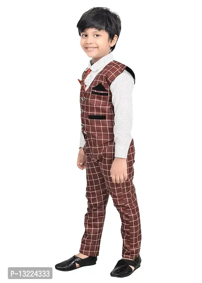 KIDZ AREA Kidzarea Indi Boys Festive & Party Shirt, Waistcoat and Pant Set 573-RED-CHECKERED-0-thumb5