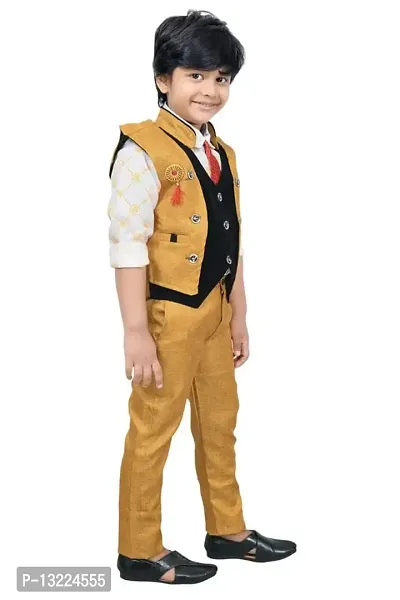 KIDZ AREA Kidzarea Boys Festive & Party Shirt, Waistcoat and Pant Set 224-MUSTARD-22-thumb3