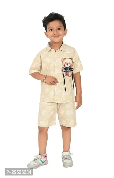 Fabulous Beige Cotton Printed Shirt with Shorts For Boys-thumb0