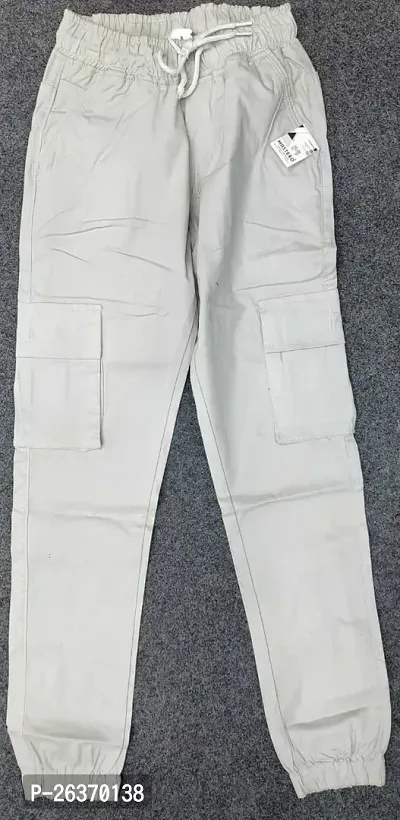 Stylish White Crepe Solid Joggers For Men-thumb0