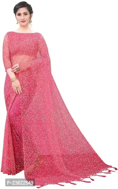kepka Fashion Women's Net Embellished Pink Saree
