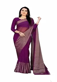 kepka Fashion Women's Beautiful Zari Chiffon Light Weight solid Exclusive Saree With Unstitch Blouse Piece (Wine)-thumb1