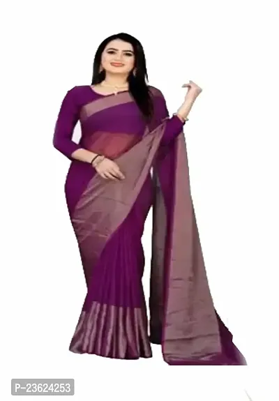 kepka Fashion Women's Beautiful Zari Chiffon Light Weight solid Exclusive Saree With Unstitch Blouse Piece (Wine)-thumb2