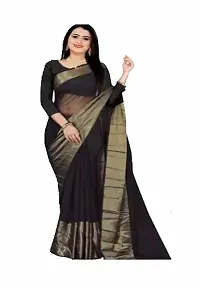 kepka Fashion Women's BeautifulZari Chiffon Light Weight solid Exclusive Saree With Unstitch Blouse Piece (black)-thumb1