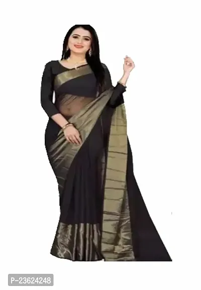 kepka Fashion Women's BeautifulZari Chiffon Light Weight solid Exclusive Saree With Unstitch Blouse Piece (black)-thumb2