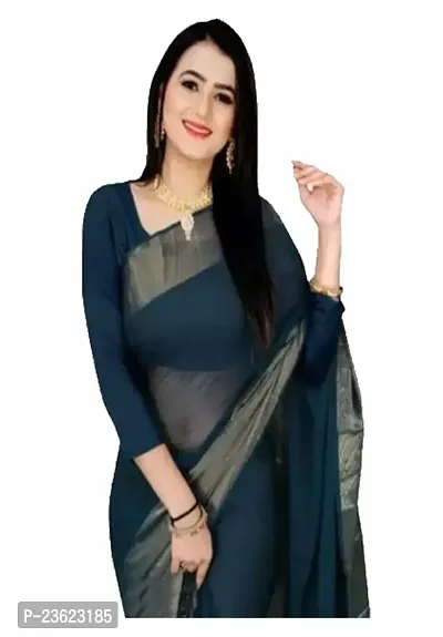 kepka Fashion Women's Beautiful Zari Chiffon Light Weight Rich Pallu  Jacquard Work solid Exclusive Saree With Unstitch Blouse Piece (Blue)